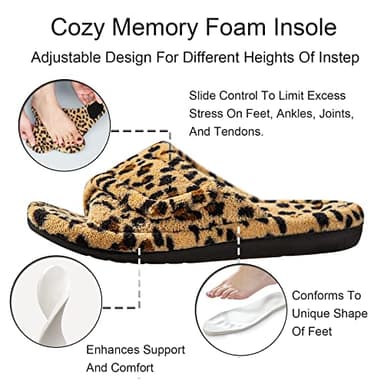 GRITHEIM Women's Orthotic Arch Support Slippers Fuzzy Adjustable Orthopedic Slippers for Plantar Fasciitis Furry Slide for Ladies leopard 10 - Image 4
