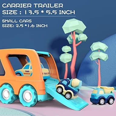 9 Pack Cars Toys for 2 3 4 5 Years Old Toddlers Boys & Girls Gift, Big Transport Truck with 8 Small Cute Pull Back Trucks, Carrier Truck with Sound & Light 13.5 * 5.5 inch, 2.5 *1.6 inch - Image 3