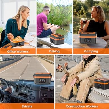 AERKINE Electric Lunch Box For Adults - Heated Lunch Box For Men Women Insulated & Self Heating, Battery Powered Food Warmers With Containers, Cordless Rechargeable Lunch box For Drivers(Orange) - Image 8