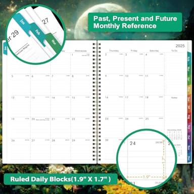 Planner 2025-2025 Planner, 9" x 11", Jul.2025 - Jun.2026, Weekly and Monthly with Colorful Tabs, Strong Twin-wire, Back Pocket - Dreaming Moon - Image 5