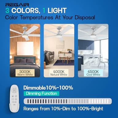 Ceiling Fan With Light 52-Inch, Remote Control Reversible DC Motors, 3CCT Dimmable Timer Noiseless, White Ceiling Fan for Bedroom Living Room, Indoor&Outdoor ETL Listed - Image 2