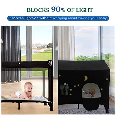Pack N Play Blackout Cover, Hiaksedt Crib Canopy Cover for Pack and Play, Breathable Blackout Tent for Travel Crib, Portable Stretchy Netting Cover for Indoor Outdoor Travel Playard - Image 2