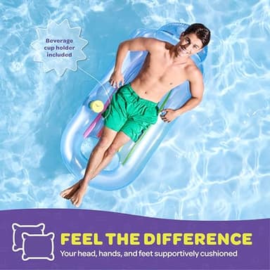 Pool Floats [Set of 2] Inflatable Lounge with Headrest & Cup Holder Inflatable Pool Floats Adult, Pool Float Comes in 2 Fun Colors, Blue & Pearlescent Silver, (60" X 33) Fun Floats for Swimming Pool. - Image 5