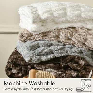 PHF Fluffy Ruched Faux Fur Throw Blanket for Couch,Cozy Plush Soft Luxury Warm for Fall Winter,Reversible Furry Thick Lightweight Blanket for Bed Sofa,Aesthetic Room Decor,50 * 60 Inches,White - Image 6