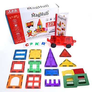 MagHub Magnet Toys Magnetic Tiles, 125 PCS Magnetic Building Blocks Set for Boys Girls Preschool Educational Construction Kit Magnet Stacking Toys for Kids Toddlers Children - Image 5