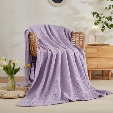 EMME Cotton Blanket Queen Size for Bed Soft Large Muslin Bed Blankets 90"x90" Lightweight Breathable All Season Gauze Blanket, Lavender - Image 6