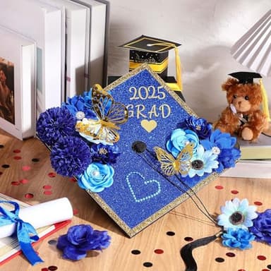 Gersoniel 12 Sheets Glitter Construction Paper for Grad Caps 10" x 10" 250 GSM Cardstock Graduation Hat Decorations for DIY Grad Caps Toppers Craft(Royal Blue) - Image 4