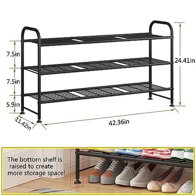 LINZINAR Shoe Rack 3 Tier Long Metal Shoe Organizer for Closet Entryway Black - Image 2