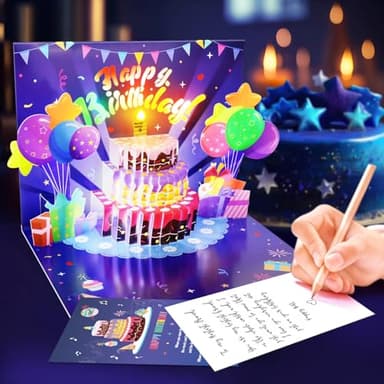 FITMITE Birthday Cards, Musical Pop Up Birthday Cards with Light, Blow Out LED Light Candle and Play Happy Birthday Music Pop Up Card, Birthday Gifts for Women Men Husband Wife Kids Greeting Cards - Image 5