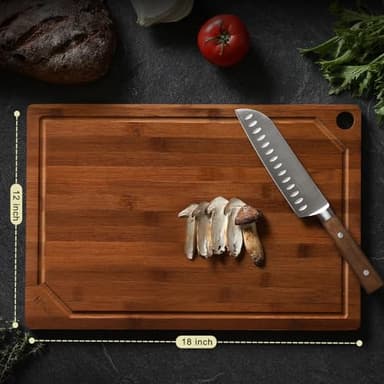 Hiware Wood Cutting Boards for Kitchen, Heavy Duty Bamboo Cutting Board with Juice Groove, Bamboo Chopping Board Set for Meat, Vegetables - 18" x 12" - Image 2