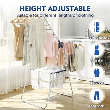 APEXCHASER Clothes Drying Rack, Stainless Steel Drying Rack Clothing with Height-Adjustable, Foldable Gullwings Laundry Drying Rack, Indoor Outdoor Use, No Assembly - Image 7