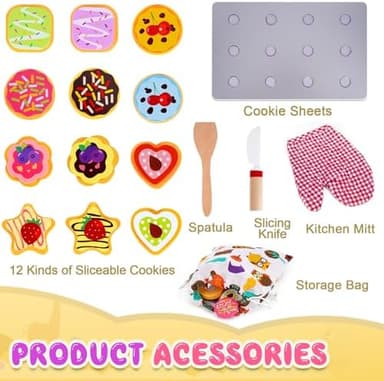 Slice and Bake Wooden Cookie Play Food Set for Kids Kitchen - Toy Food Accessories - Kids Pretend Cookies and Baking Sheet, Toy Baking Set for 3+ Year Old Boys Girls Birthday Gifts - Image 4