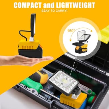 2 PCS Cordless LED Work Light for Dewalt 18V 20V Max Battery, 5000LM Battery Light for Dewalt 20v Tools, Portable Work Light with USB & Type-C Charging for Jobsite, Garage, Car Repairing, Emergency - Image 6