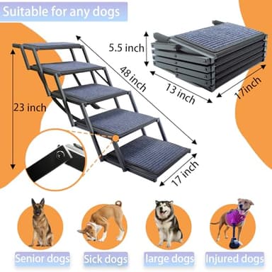 Dog Ramp for Car Truck and SUV Dog Stairs for Large Dogs Folding Pet Stairs with Non-Slip Rug Surface Supports Up to 250 lbs (5 Steps) - Image 5