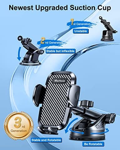 Rorhxia 3-in-1 Phone Mount for Car [2025 Most Stable and Flexible Suction Cup] Vent Dashboard Windshield Cell Phone Holder Car Fit for iPhone, Samsung, All Phone - Image 2