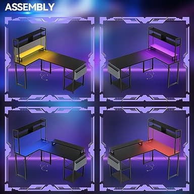 Aheaplus Small L Shaped Gaming Desk with LED Lights & Power Outlets, Reversible L-Shaped Computer Desk with Monitor Stand & Storage Shelf, Corner Desks Home Office Desk with Storage Bag, Black - Image 7