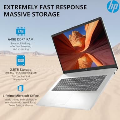 HP 2025 17 Inch Laptop Computer, 17.3 IPS FHD Business Laptop PC, AMD Ryzen 5 6-Core, 64GB RAM 2.5TB Storage (2TB SSD+512GB Docking Set), Windows 11 Pro Lifetime Office, 10-Key Number Pad - Image 5