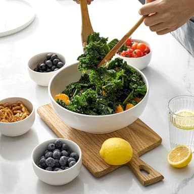 DOWAN Serving Bowls, 9.5" Large Salad Bowls for Entertaining, Side Dishes, Pho, Pasta, Centerpiece Bowls for Dinner Parties, Kitchen Decor, Microwave & Dishwasher Safe, White - Image 7
