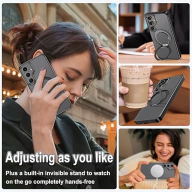 Rancase Compatible with Galaxy S24 FE Case with Stand,Fit for MagSafe,360°Rotatable Ring Designed,Translucent Matte Texture Protective Military Grade Shockproof Case,Black - Image 6