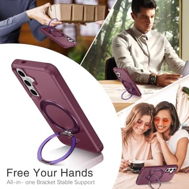 BENTOBEN for Samsung Galaxy S24 Plus Magnetic Case & Galaxy S25 Plus Phone Case, [Compatible with MagSafe] Rotatable Kickstand Ring Holder Design Shockproof Bumper Women Men Protective Cover, Wine Red - Image 4