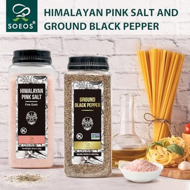 Soeos Himalayan Pink Salt Fine 39 oz + Organic Ground Black Pepper 18 oz, Salt and Pepper for Grinder Refill - Image 3