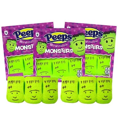 Needzo Peeps Marshmallow Candy Halloween Fun Shaped Peep Marshmallows, Green Frankenstein Monster Candies, 6 Count (Pack of 3) - Image 1