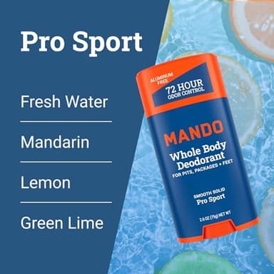 Mando Whole Body Deodorant For Men - Smooth Solid Stick - 72 Hour Odor Control - Aluminum Free, Baking Soda Free, Skin Safe - 2.6 ounce (Pack of 2) - Pro Sport - Image 4
