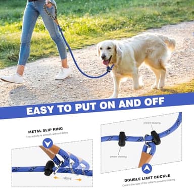 lynxking Slip Lead Dog Leash Reflective, Heavy Duty Comfortable Strong Rope for Large Medium Small Dogs No Pull Pet Training (Blue, Large 1/2in x 6ft-Slip Lead) - Image 4
