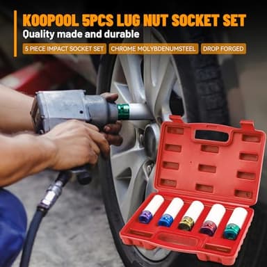 1/2" Drive 5pc Impact Lug Nut Socket Set, Metric 15-17-19-21-22 mm, Thin Wall with Colored Covers, Wheel Lug Nuts Socket with Protective Sleeve and Insert Prevent Damage to Rims (Red） - Image 2