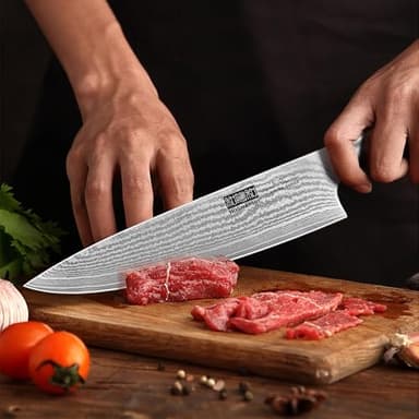 HOSHANHO 5 Pieces Kitchen Knife Sets, Ultra Sharp Professional Damascus Super Steel Chef Knives Sets with Ergonomic Olive Wood Handle, Including Chef, Bread, Santoku, Utility & Paring Knives - Image 6
