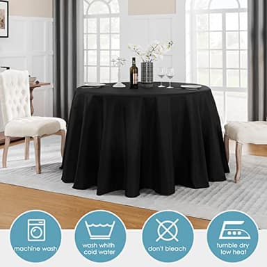 Vidafete 2 Pack 120inch Round Tablecloth Polyester Table Cloth，Stain Resistant and Wrinkle Polyester Dining Table Cover for Kitchen Dinning Party Wedding Rectangular Tabletop Buffet Decoration (Black) - Image 4