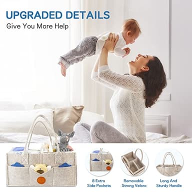 Maliton Baby Diaper Caddy Organizer for Changing Table, Nursery Storage Bin Basket with Handle, Felt Diaper Organizer Suitable for Indoor Outdoor (Khaki) - Image 5
