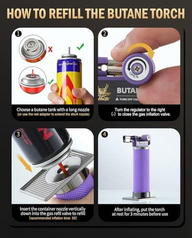 RAVS Butane Torch, 2 Flame Mode Soldering Torches, Kitchen Torch with Adjustable Flame, Industrial Soldering Torches for DIY, Brazing, Welding, Resin Art, Purple Mini Torch, Butane not Include - Image 5