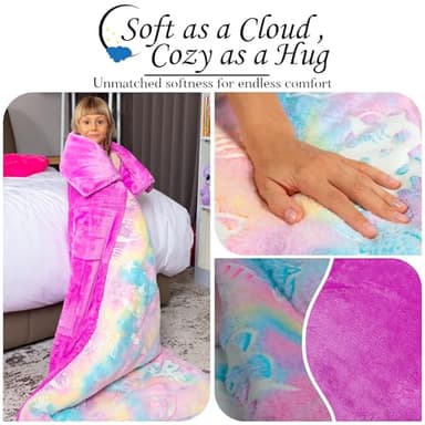 Kids Sleeping Bag with Pillow Pocket - Rainbow Glow In The Dark Boys and Girls Sleeping Bag for Kids - Large & Soft Toddler Sleeping Bags for Girls and Boy, Plush Toddler Nap Mat Gifts for Sleep Overs - Image 3