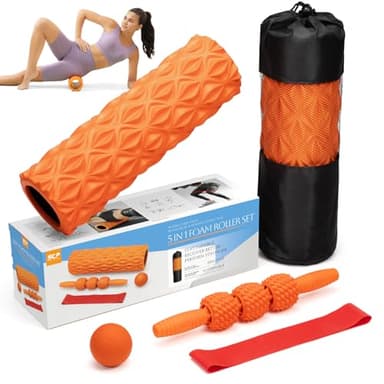5 in1 Foam Roller Set, Trigger Point Foam Roller, Massage Roller Stick, Massage Ball, Resistance Band for Deep Muscle Massage Pilates Yoga,Fitness Exercise for Whole Body (Pure Orange) - Image 8