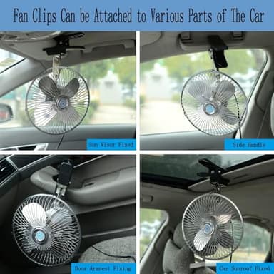 10-Inch Silver Cigarette Lighter Fan, Two-Speed Adjustment, 360-Degree Rotation Truck Fan, Clip-On Design 12 Volt, Perfect for Cars, Trucks, RVs and More(Cord Length 6.56FT) - Image 3