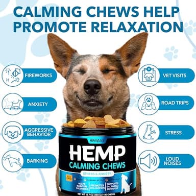 Hemp Calming Chews for Dogs with Anxiety and Stress - 180 Soft Dog Calming Treats - Dog Anxiety Relief - Storms, Fireworks, Thunder, Barking, Separation Aid - Valerian Root - L-Tryptophan - Hemp Oil - Image 2