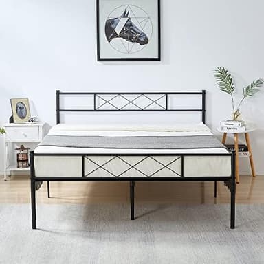 VECELO Queen Metal Platform Bed Frame with Headboard & Footboard, Steel Slats Mattress Foundation, No Box Spring Needed, Dark Black - Image 5
