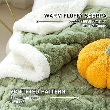 PU MEI Sherpa Throw Blanket for Couch Sofa 80”*60”- Fleece Tufted Fuzzy Soft Cozy Blanket for Bed, Thick Warm Blanket for All Seasons, (Sage Green, 60"*80") - Image 3