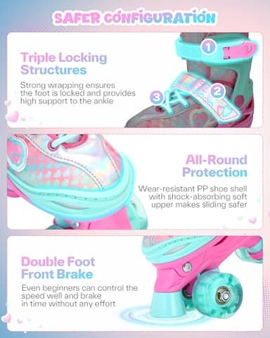 Sportneer Kids Roller Skates: 4 Size Adjustable Quad Skates with Light Up Wheels for 5-8 8-12 Girls Boys Toddlers Beginners, Birthday Gift Skates with Protective Gear Set for Outdoor Indoor - Image 6