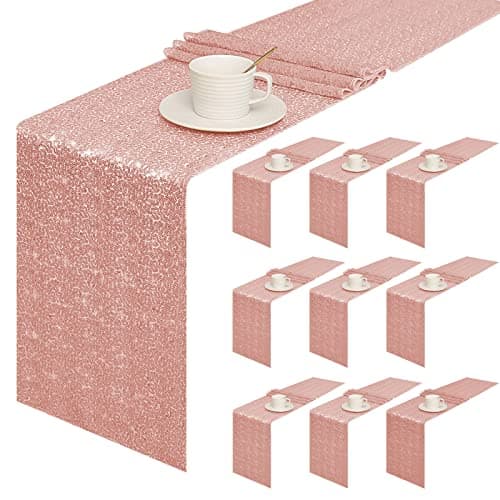 Sugargirl 10 Packs 12 x 72 inches Sequin Table Runner, Glitter Rose Gold Table Runner for Birthday Party Supplies Wedding Holiday Celebration Event Decorations - Image 1