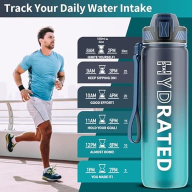 QLUR Water Bottle with Straw, 32oz Motivational Water Bottles with Time Marker to Drink, Tritan BPA Free, 1L Sports Water Bottle with Carry Strap LeakProof for Women Gym Fitness Outdoor (1 Pack) - Image 3