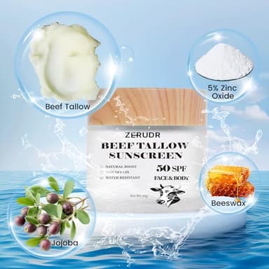 ZERUDR Beef Tallow Sunscreen: SPF 50 non toxic sunscreen, Tallow & Zinc Oxide Sunblock Non-Greasy Reef Safe formula 60g - Image 3