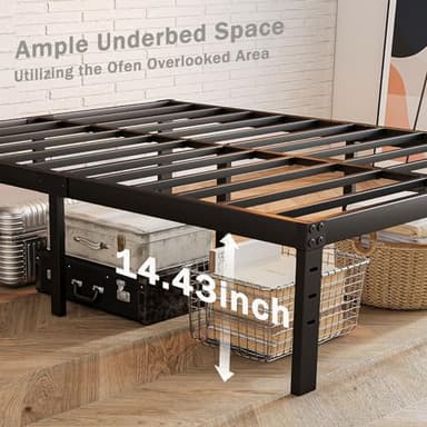 Neslime 16 Inch High Metal Queen Bed Frame Platform, Heavy Duty Bed Frame Queen Size, Steel Slat Support, Easy Assembly, Noise Free, Black - Image 6