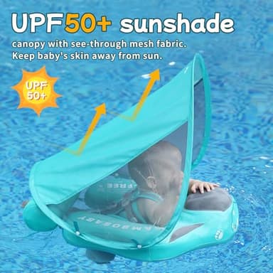 Mambobaby Float with Canopy Size Improved Non Inflatable Infant Baby Pool Float Smart Mambo Float Swim Trainer Add Tail Baby Swim Float Mambo Baby Float Solid Air Free Water Waist Swimming Ring - Image 7