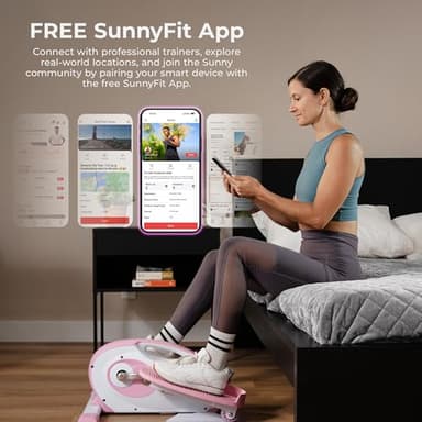 Sunny Health & Fitness Smart Pink Under-Desk Elliptical Trainer, Mini Pedal Exerciser for Home/Office Workout, Portable Machine for Seniors Training, Exclusive Bluetooth Link to SunnyFit App - P2420 - Image 3