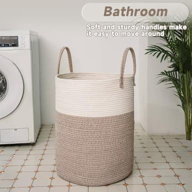 JMvicyroam Large Woven Laundry Basket Hamper,80L Cotton Rope Storage Bin for Blankets,Toys and Clothes,Decorative Tall Nursery Hamper for Living Room,Baby Nursery,Bathroom and Bedroom,Brown - Image 5