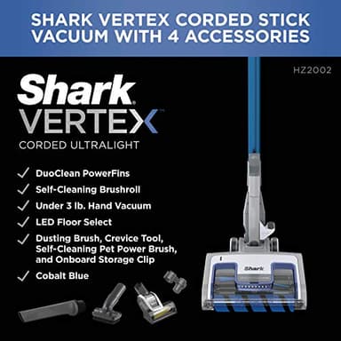 Shark | Corded Stick Vacuum Cleaner | Vertex Ultralight | Removable Handheld Vacuum | Pet Hair Vacuum for Carpet and Hard Floor | Powerful Suction | No Hair Wrap | 3 Attachments Included | HZ2002 - Image 11