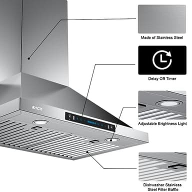 IKTCH 30-inch Wall Mount Range Hood 900 CFM Ducted/Ductless Convertible, Kitchen Chimney Vent Stainless Steel with Gesture Sensing & Touch Control Switch Panel, 2 Pcs Adjustable Lights(IKP02-30'') - Image 6
