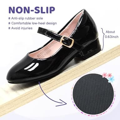 Girls Mary Jane Dress Shoes - Low Heel Princess Hook and Loop Dance Flats for Party, Wedding - Black Toddler Size 10 - Image 5